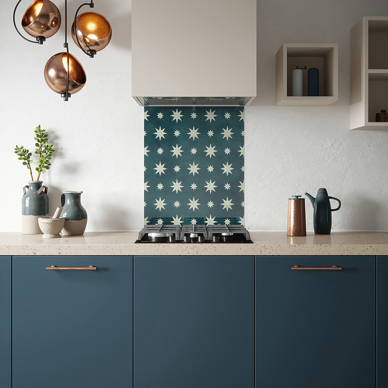 House Beautiful Jasper Indigo Self-Adhesive Glass Splashback 900 x 750mm