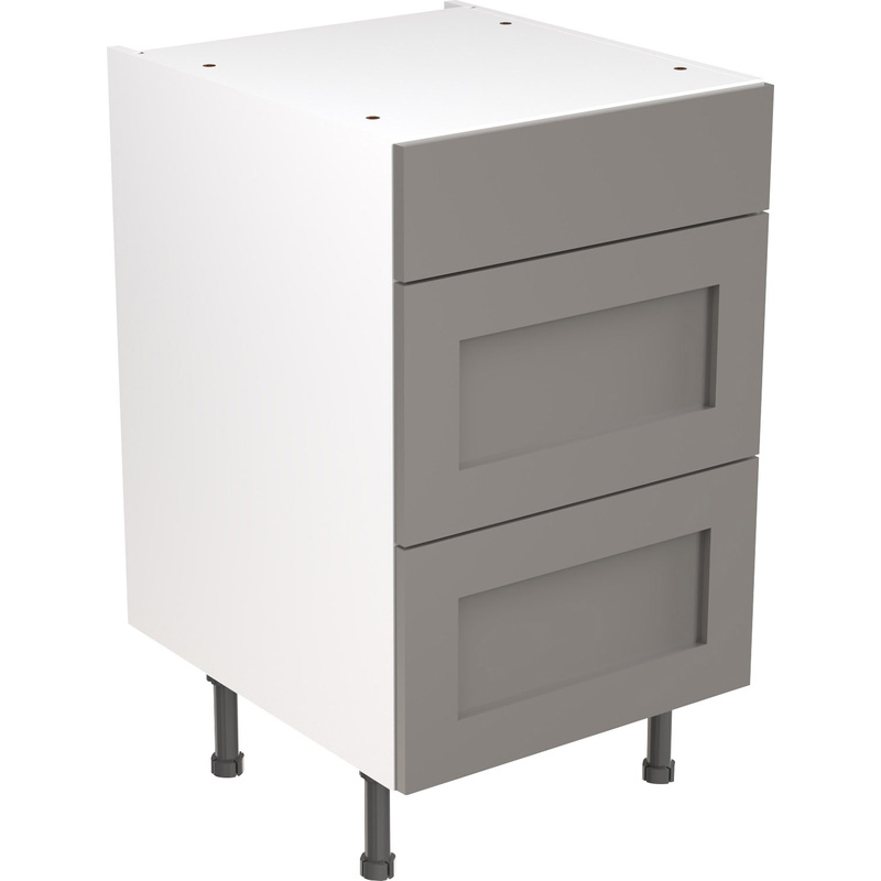 Kitchen Kit Ready Made Shaker Kitchen Cabinet Base 3 Drawer Unit Ultra Matt Dust Grey 500mm