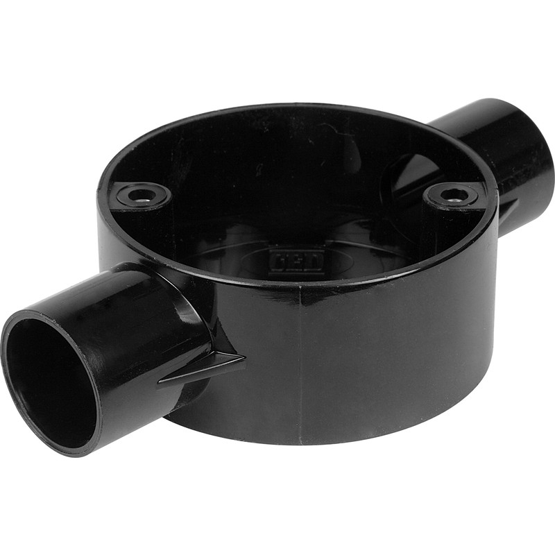 25mm PVC Conduit Box 2 Way Through Box Black