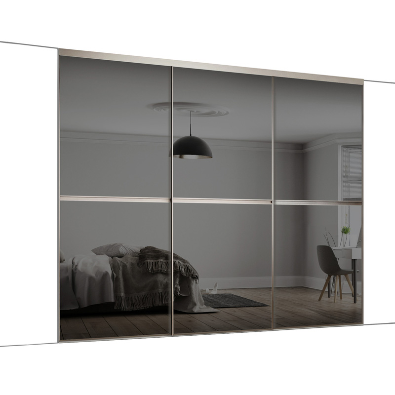 Spacepro Minimalist 3 Door Sliding Wardrobe Kit Silver Framed Grey Glass Doors 2246 x 2260mm