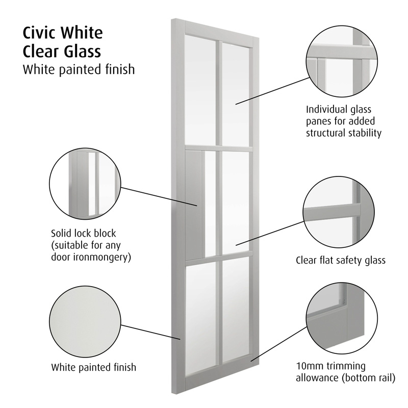 Civic White Clear Glass Internal Door 35 x 1981 x 762mm