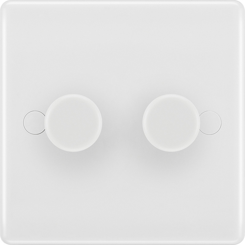 BG White Low Profile Intelligent LED Dimmer Switch 2 Gang 2 Way