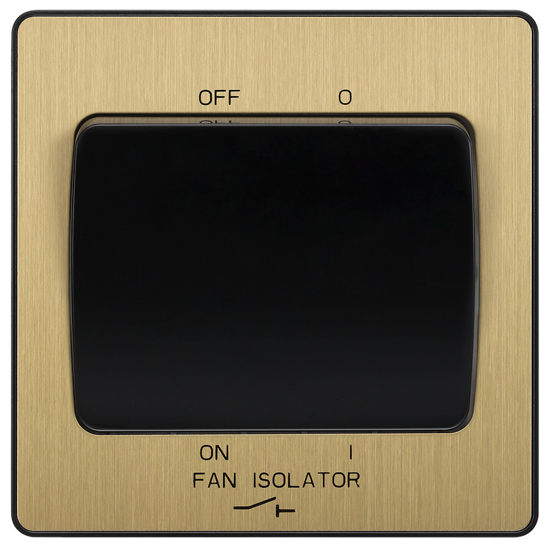 BG Evolve Brushed Brass (Black Ins) Fan Isolator Switch, 10A Triple Pole
