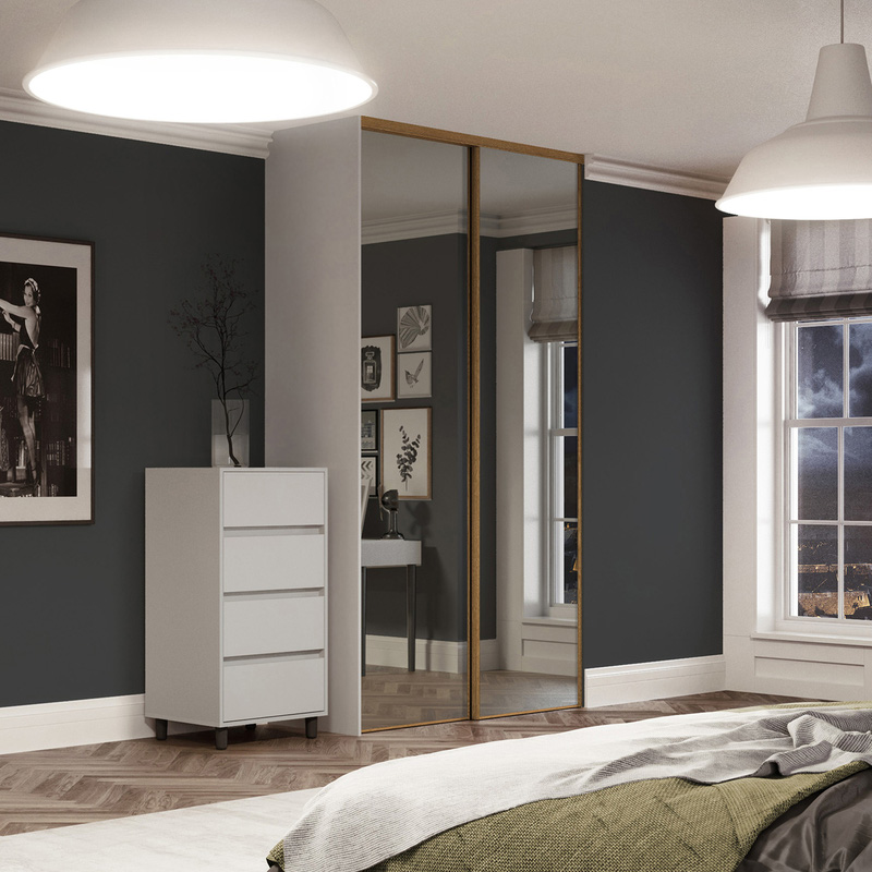 Spacepro Minimalist 2 Door Sliding Wardrobe Kit Black Framed Grey Mirror Doors 1200 x 2260mm