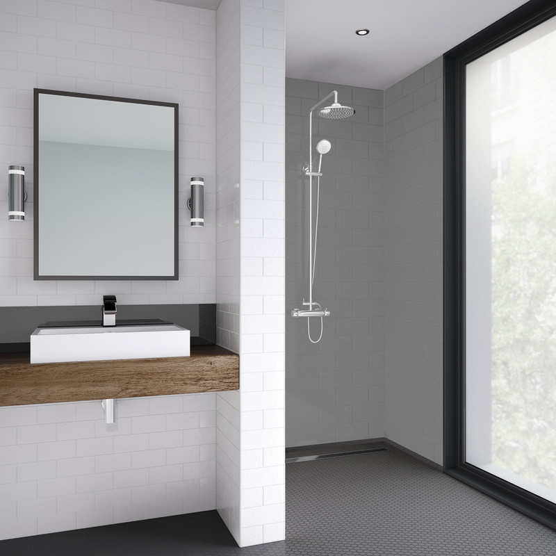 Mermaid Composite Metro Tile Vertical Shower Wall Panel Grey 2440mm x 1220mm