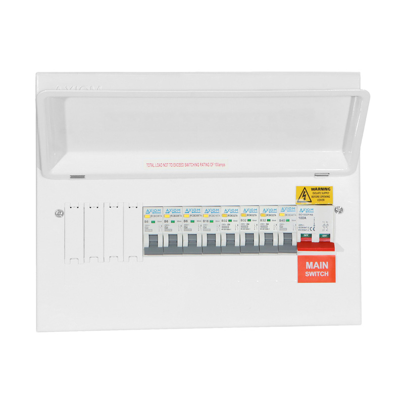 Axiom 100A 12 Way Consumer Unit + 8 x A Type RCBO 12 Way