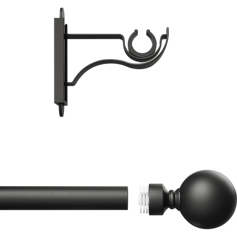 Rothley Curtain Pole Kit with Solid Orb Finials Matt Black 25mm x 1829mm