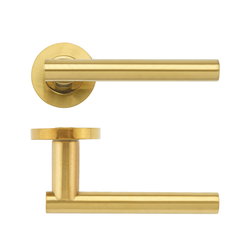 Stanza Lucca Lever on Rose Door Handles Favo Satin Brass