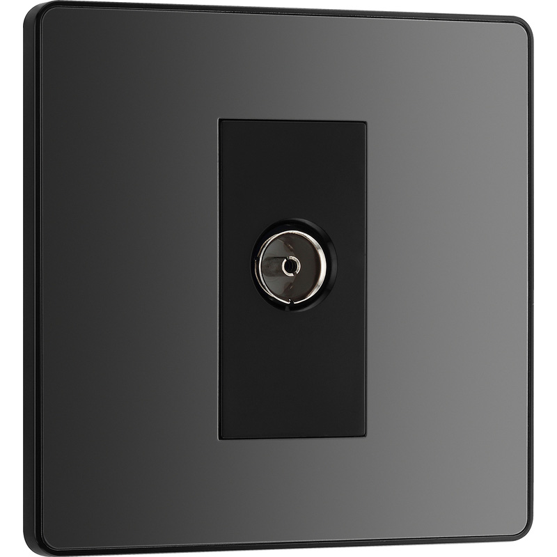 BG Evolve Black Chrome (Black Ins) Single Socket For Tv Or Fm Co-Axial Aerial Connection