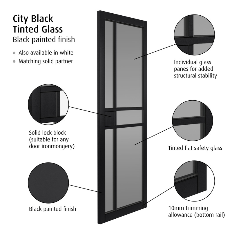 City Black Tinted Glass Internal Door 35 x 1981 x 762mm