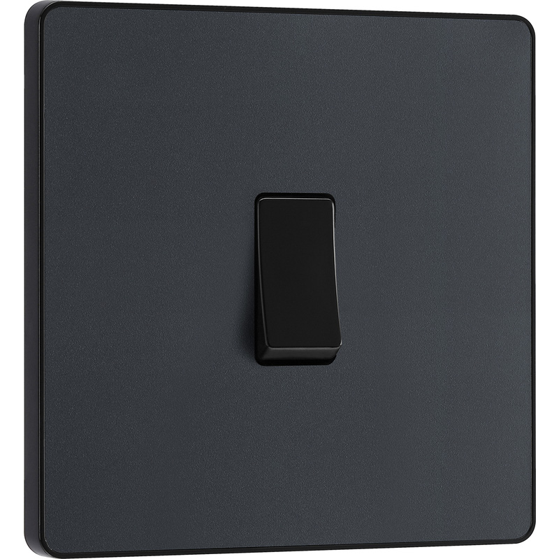 BG Evolve Matt Grey (Black Ins) Single Light Switch, 20A 16Ax, 2 Way