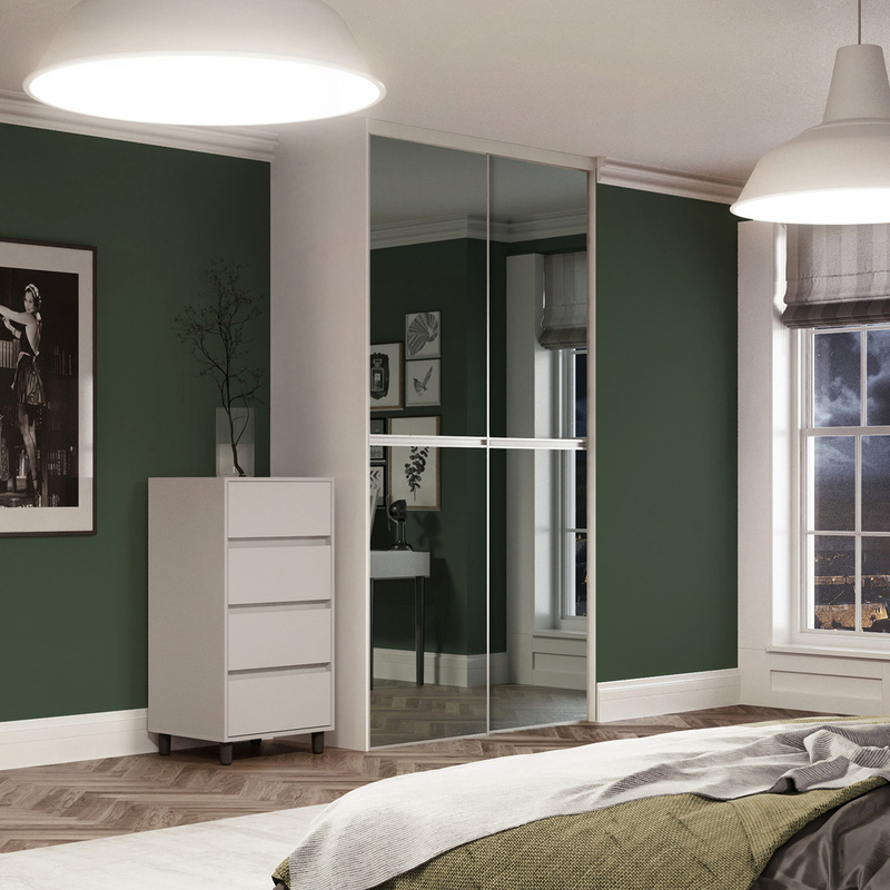 Spacepro Minimalist 2 Door Sliding Wardrobe Kit Silver Framed Silver Mirror Doors 1808 x 2260mm