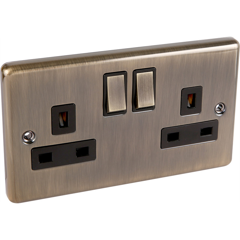 Antique Brass 13A DP Socket 2 Gang