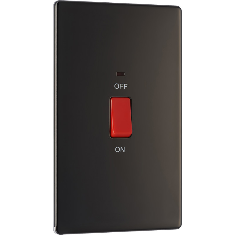 BG Screwless Flat Plate Black Nickel 45A DP Switch Switch & Neon 2 Gang
