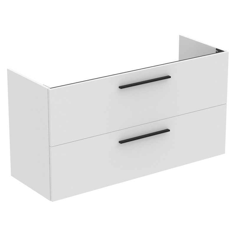 Ideal Standard i.life A Double Drawer Wall Hung Vanity Unit with Basin Matt White 1200mm with Matt Black Handles