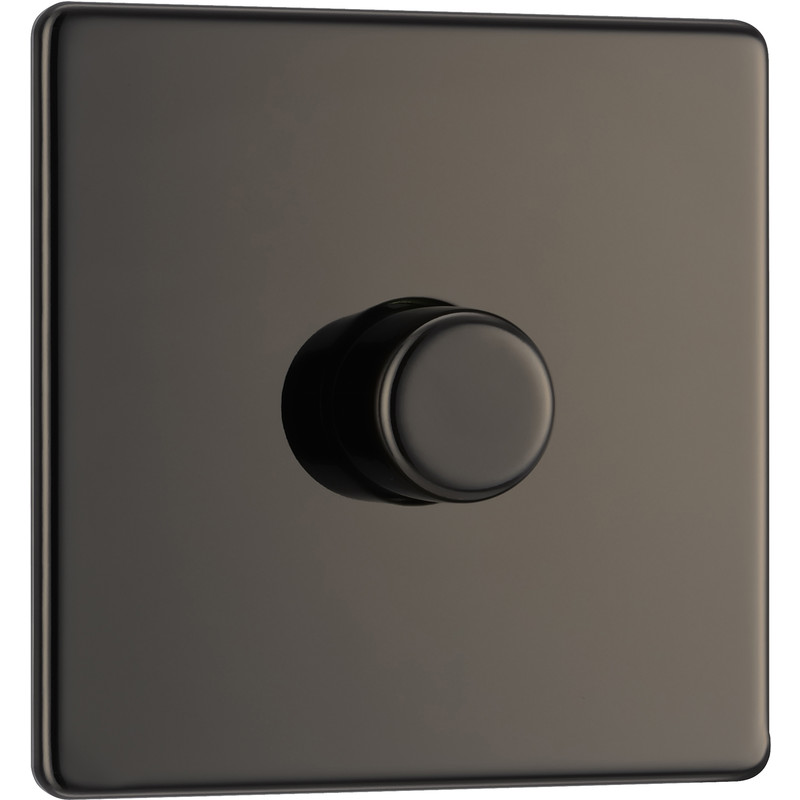 BG Screwless Flat Plate Black Nickel Dimmer Switch 1 Gang 2 Way