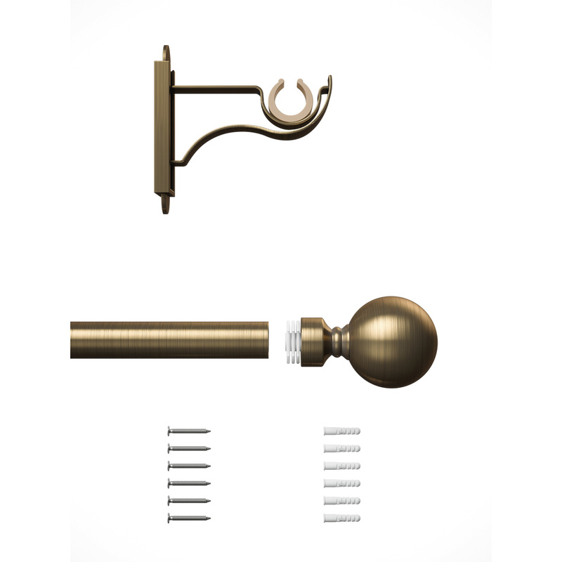 Rothley Curtain Pole Kit with Solid Orb Finials Antique Brass 25mm x 1219mm