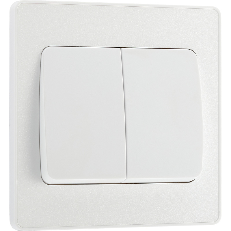 BG Evolve Pearlescent White (White Ins) Double Light Switch, 20A 16Ax, 2 Way, Wide Rocker