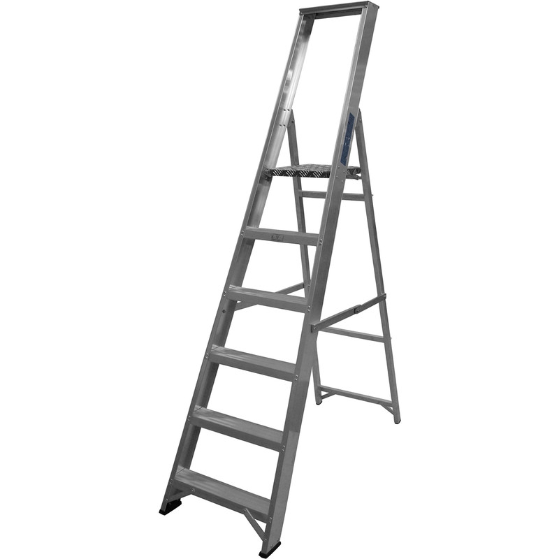 Lyte Industrial Platform Aluminium Step Ladder 6 Tread, Closed Length 2.08m