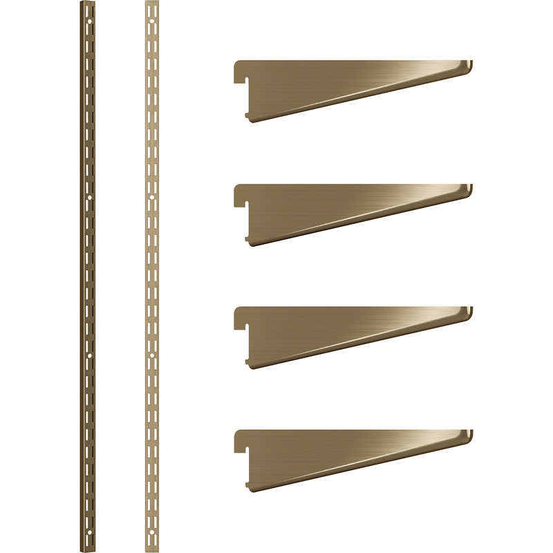 Rothley Antique Brass Twin Slot Shelving Kit 1600mm Uprights (x2) & 120mm Brackets (x4)
