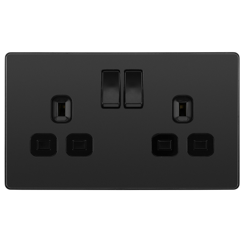 BG Evolve Black Chrome (Black Ins) Double Switched 13A Power Socket