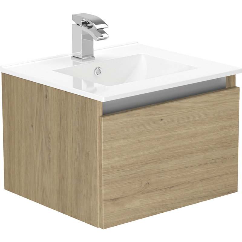 Newland Single Drawer Wall Hung Vanity Unit With Basin Natural Oak 500mm
