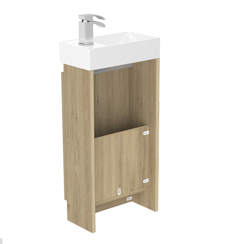 Newland Single Door Floor Standing Vanity Unit With Basin Natural Oak 400mm