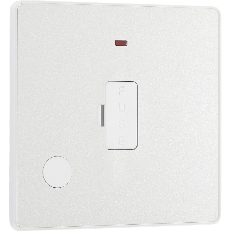 BG Evolve Pearlescent White (White Ins) Unswitched 13A Fused Connection Unit With Power Led Indicator, And Flex Outlet