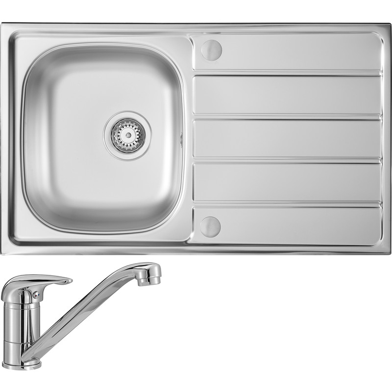 Reversible Stainless Steel Compact Kitchen Sink & Drainer With Single Lever Mixer Tap Single Bowl