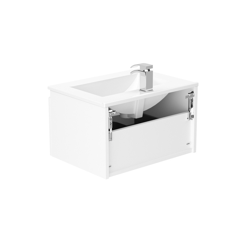 Newland Single Drawer Wall Hung Vanity Unit With Basin White Gloss 600mm