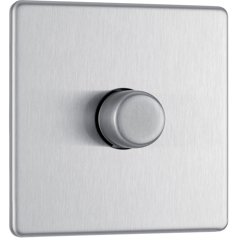 BG Screwless Flat Plate Brushed Stainless Steel Dimmer Switch 1 Gang 2 Way