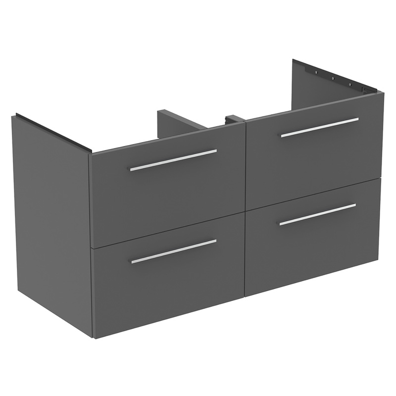 Ideal Standard i.life B 4 Drawer Wall Hung Unit with Double Basin Matt Quartz Grey 1200mm with Brushed Chrome Handles