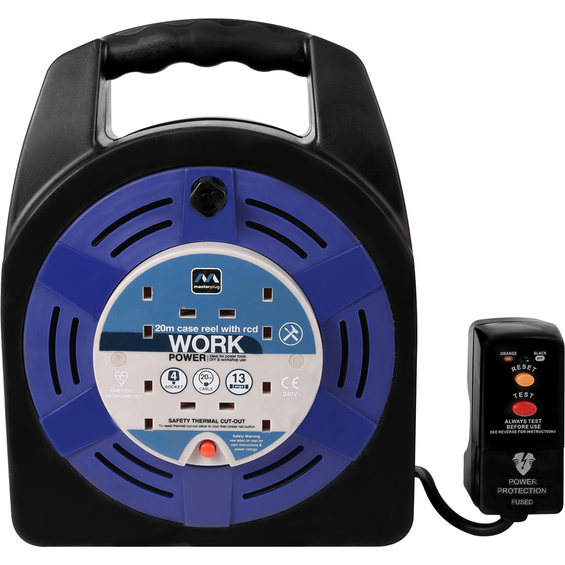 Masterplug 4 Socket RCD 13A Case Cable Reel 20m 240V