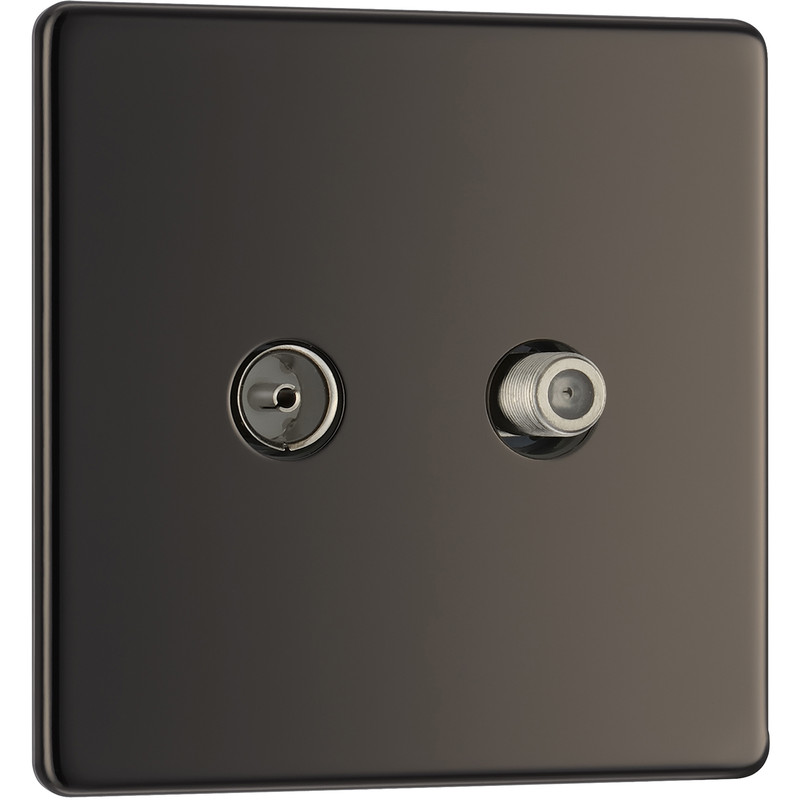 BG Screwless Flat Plate Black Nickel TV / Coaxial Sockets 1 Gang Coaxial & Satellite Socket