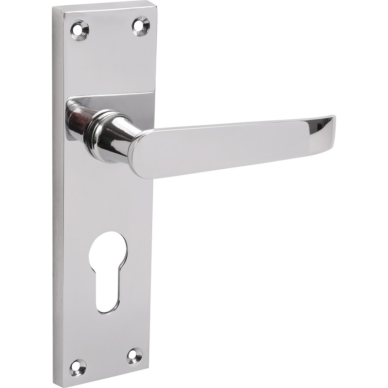 Victorian Straight Door Handles Euro Lock Polished