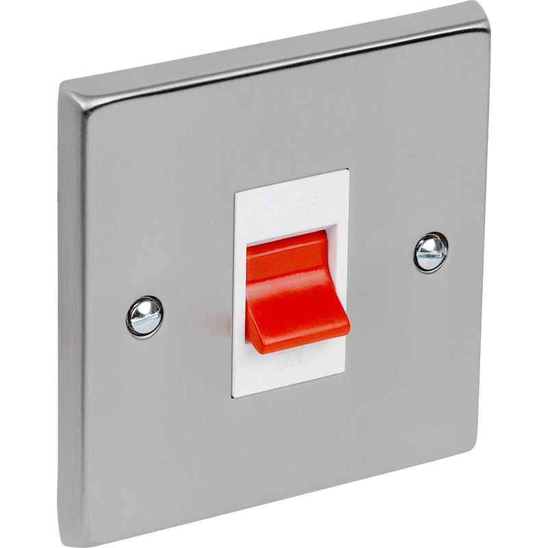 Satin Chrome / White Double Pole Switch 45A 45A
