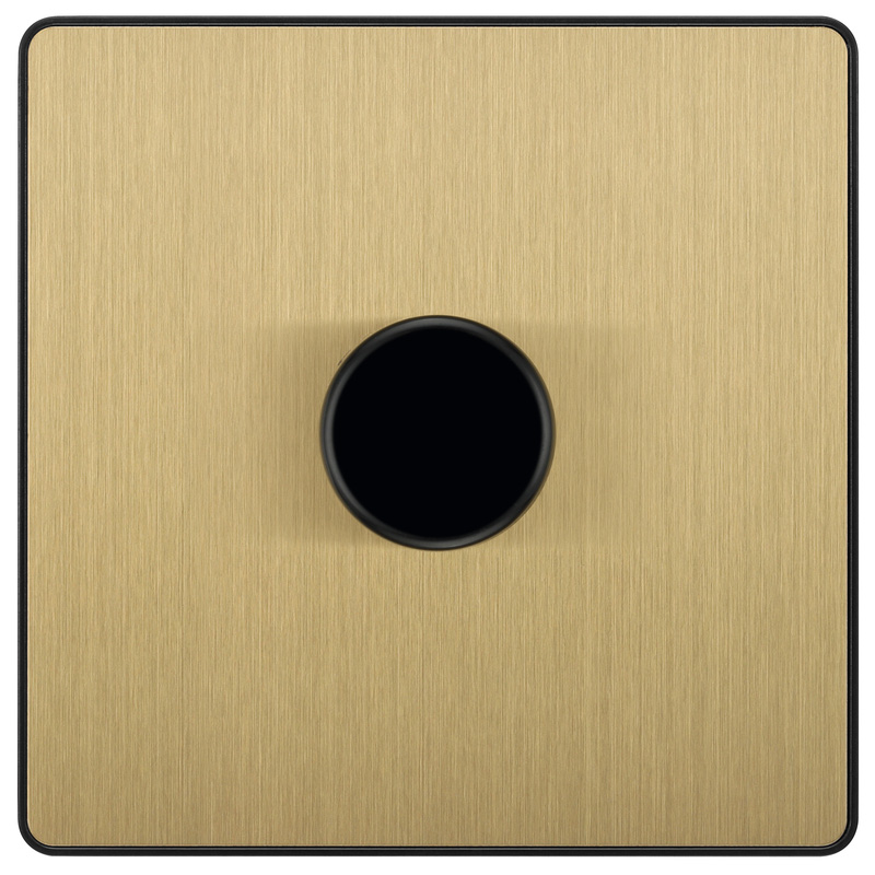 BG Evolve Brushed Brass (Black Ins) Trailing Edge Led 200W Single Dimmer Switch, 2-Way Push On/Off