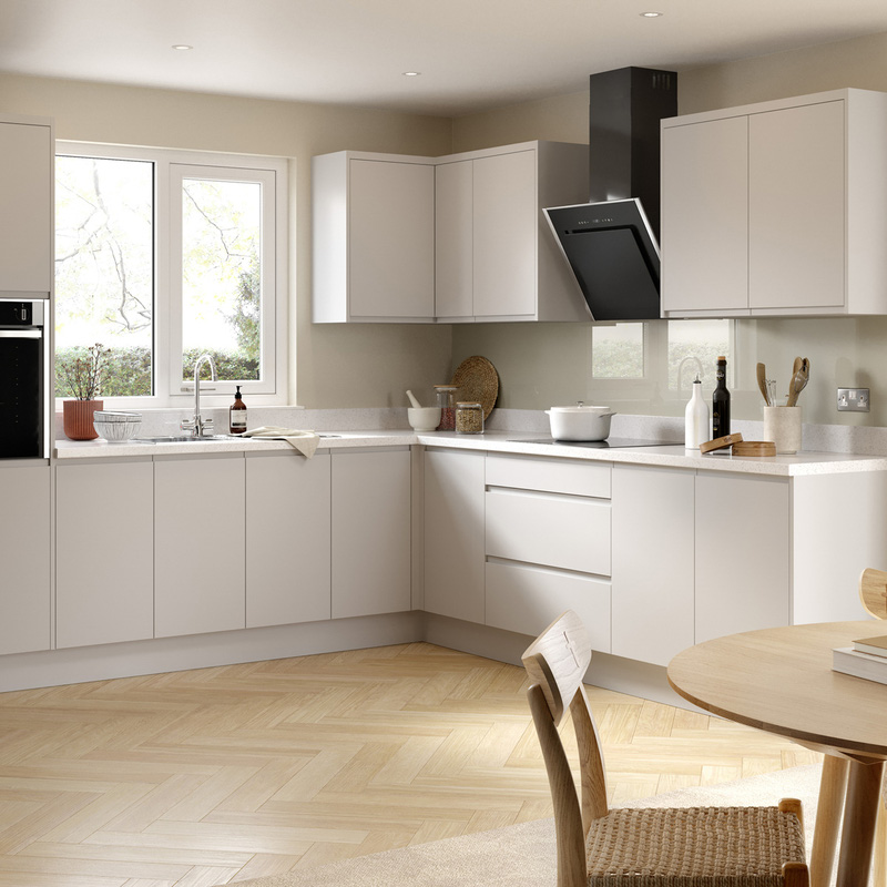 Kitchen Kit Ready Made J-Pull Kitchen Cabinet Base Blind Corner Unit Ultra Matt Light Grey 800mm