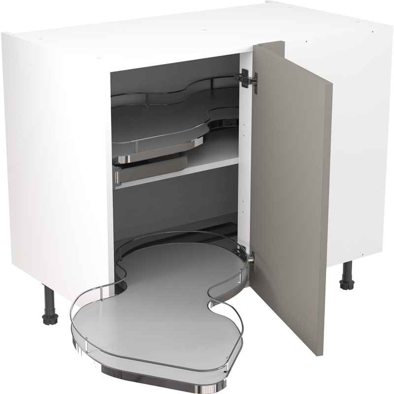 Kitchen Kit Flatpack Slab Kitchen Cabinet Pull Out Base Blind Corner Unit Super Gloss Dust Grey 1000mm Left Hand