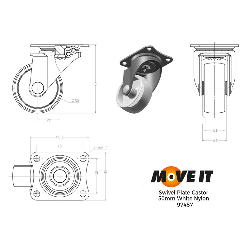 Swivel Castor 50mm 50kg
