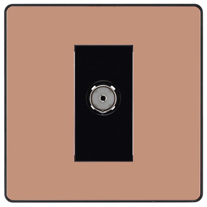 BG Evolve Polished Copper (Black Ins) Single Socket For Tv Or Fm Co-Axial Aerial Connection