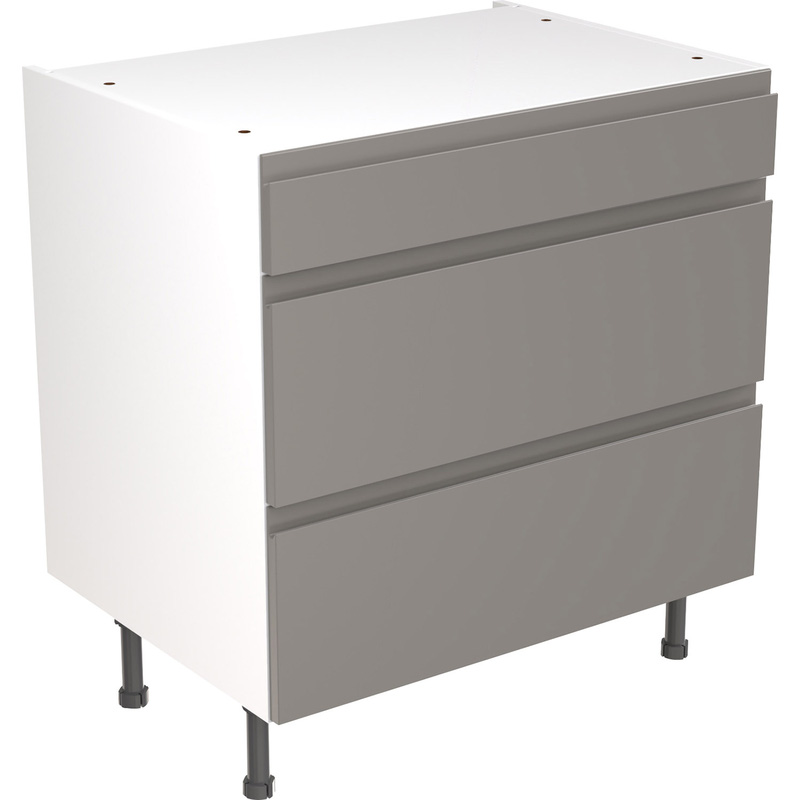 Kitchen Kit Ready Made J-Pull Kitchen Cabinet Base 3 Drawer Unit Ultra Matt Dust Grey 800mm