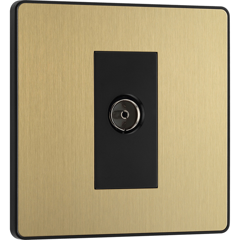 BG Evolve Brushed Brass (Black Ins) Single Socket For Tv Or Fm Co-Axial Aerial Connection