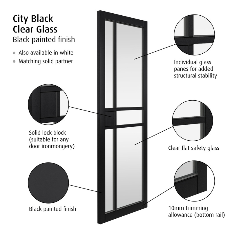 City Black Clear Glass Internal Door 35 x 1981 x 838mm