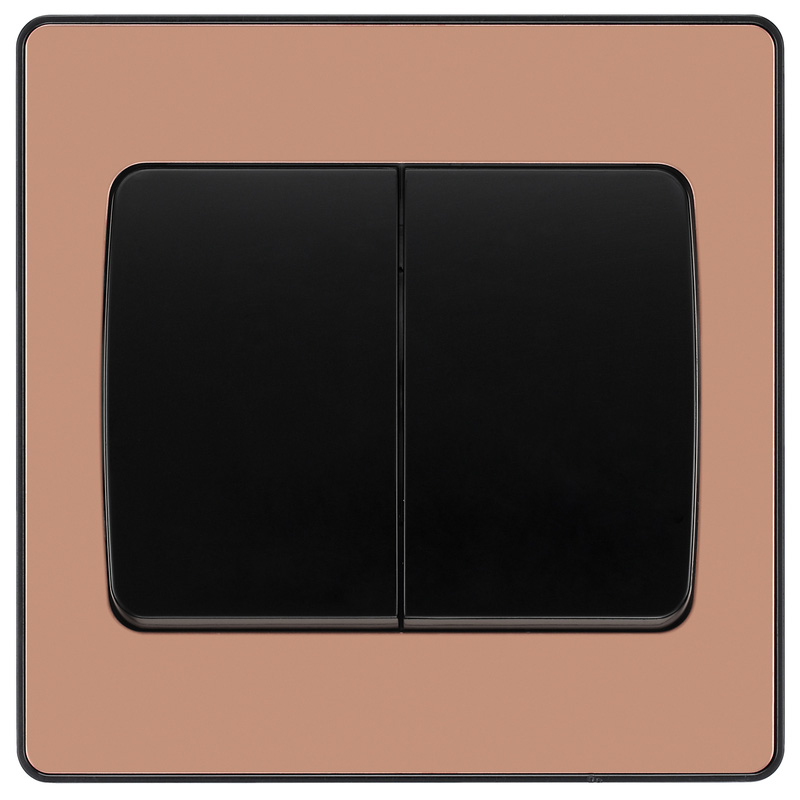 BG Evolve Polished Copper (Black Ins) Double Light Switch, 20A 16Ax, 2 Way, Wide Rocker