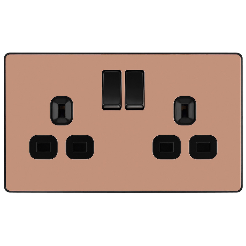 BG Evolve Polished Copper (Black Ins) Double Switched 13A Power Socket