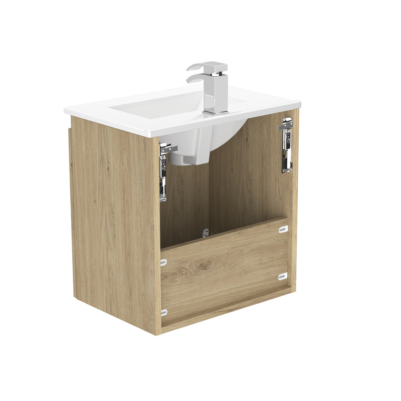 Newland Double Door Slimline Wall Hung Vanity Unit With Basin Natural Oak 500mm