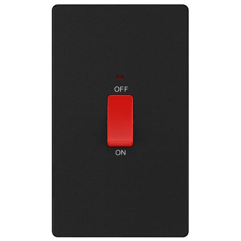 BG Evolve Matt Black (Black Ins) 45A Rectangular Switch, Double Pole With Led Power Indicator