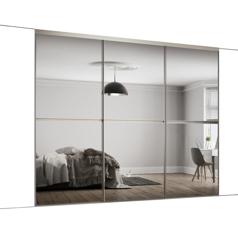 Spacepro Minimalist 3 Door Sliding Wardrobe Kit Silver Framed Silver Mirror Doors 1790 x 2260mm