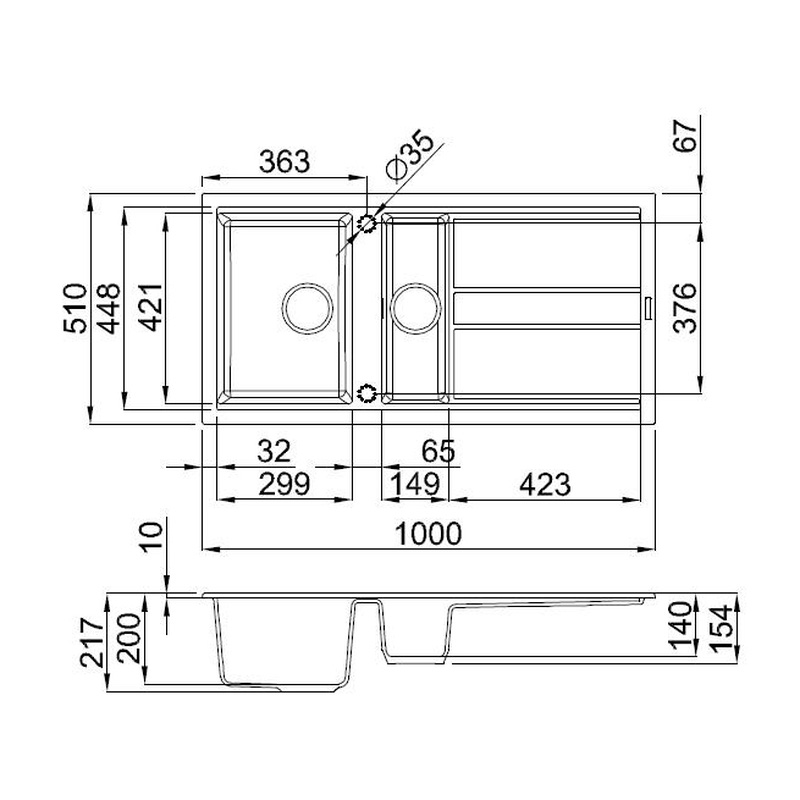 Reginox Best Reversible Composite Kitchen Sink & Drainer 1.5 Bowl Titanium